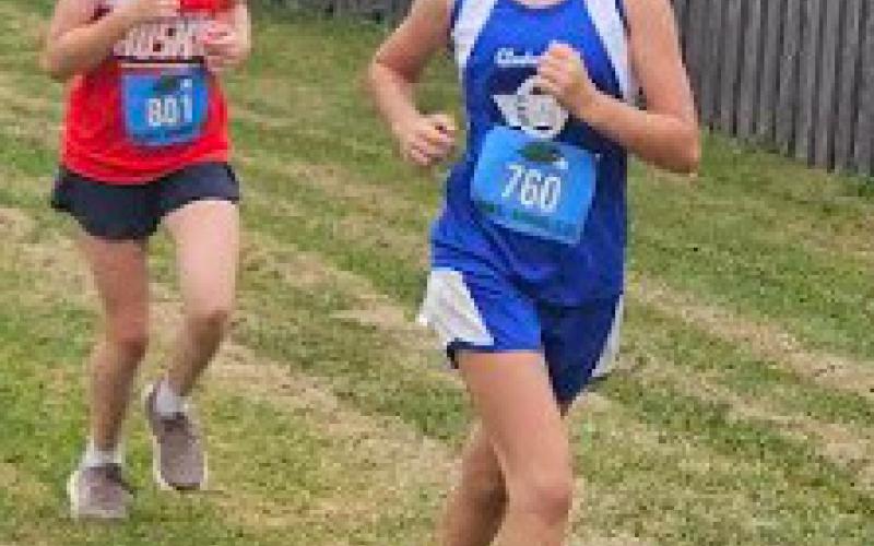 Chloe Johnson working hard in the second mile at the Hawk White Pine race.