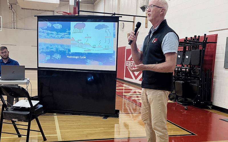 Paul Hausler of Progressive Companies discusses a proposed weed control project at Thursday’s meeting of the Ross Lake Improvement Board.