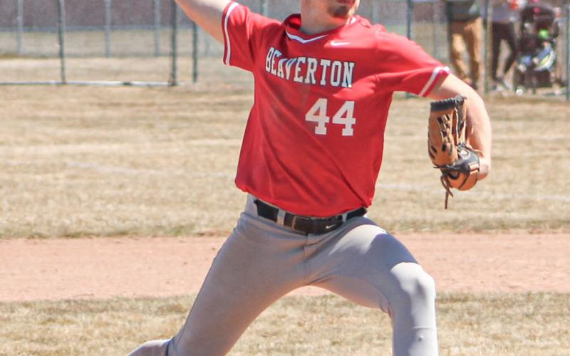 Beaverton’s Dakota Knake pitches a five-inning perfect game in the nightcap of a doubleheader sweep of Lake City Saturday.
