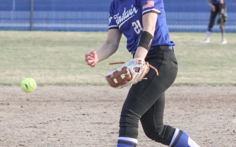 Gladwin starting pitcher Angelica Corlew fires a strike during Thursday’s doubleheader against Hemlock.