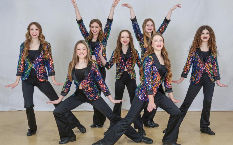 Sr. Tap received first overall in the novice level. Dancers pictured, left to right: Aloisia Graveline, Lily Hillier, Sophia Dillon, Evelyn Harrison, Brielle Graveline, Arabella MacInnes (captain), and Brynley Brubaker. More photos on page B- 10.