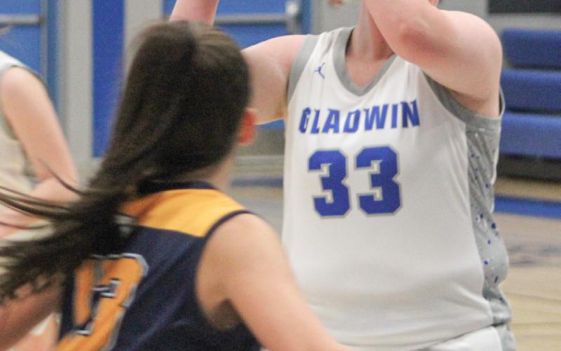 Lela Gee checks out the situation under the basket during Gladwin’s loss to Shepherd last week.