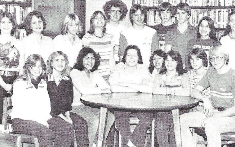 Beaverton High School Spanish Club 1980. Pictured are: Kim Goheen, Wadeana Cochrine, Janis Nearing, Kathy Jance, Donna Billington, Jeff Broddle, Kris Kent, Joe Clingan, Brian Winton, Sue Fromer, Betsy Graham, Cindy Fromer, Deb VanWieren, Ann Akers, Laurie Pickard, Sherie Sprague, Adam Bashaw, Elaine Miscovich, Bonnie Cavanaugh, Pat Oberlioer, and Greg Leuenberger.