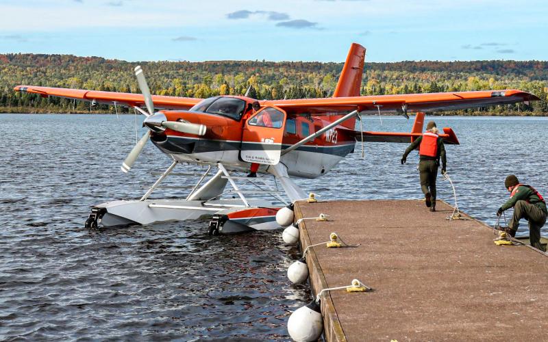 A seaplane lands on Isle Royale, the country’s fifth least-visited national park. JIM PEACO, NATIONAL PARK SERVICE