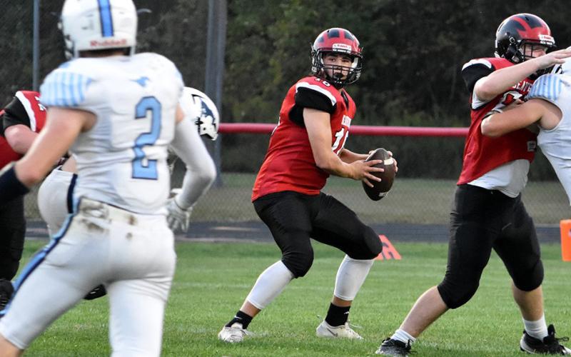 Beaverton quarterback Landon Love drops back to pass during Friday night’s Homecoming battle.