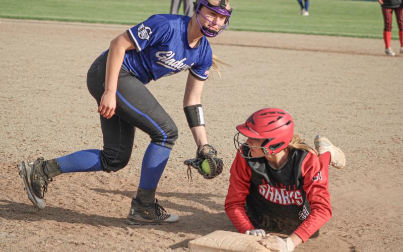 Gladwin first baseman Graycin Guoan was just a little late with the tag on a pickoff attempt during last week’s game against St. Louis.