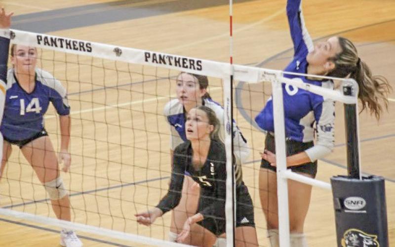 Gladwin’s Kamya Cajigas goes up for the kill during last Wednesday’s three-set victory at Standish-Sterling.