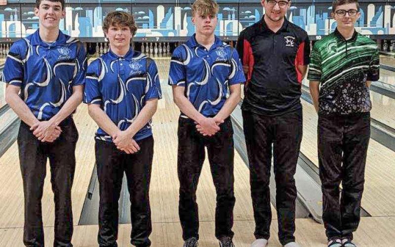 Pictured left to right, champion Brady Weston (Gladwin), JR Phillips (Gladwin), Harvey Zelt (Gladwin), Alex Greer (Beaverton), and Griffin Morin (Pinconning).