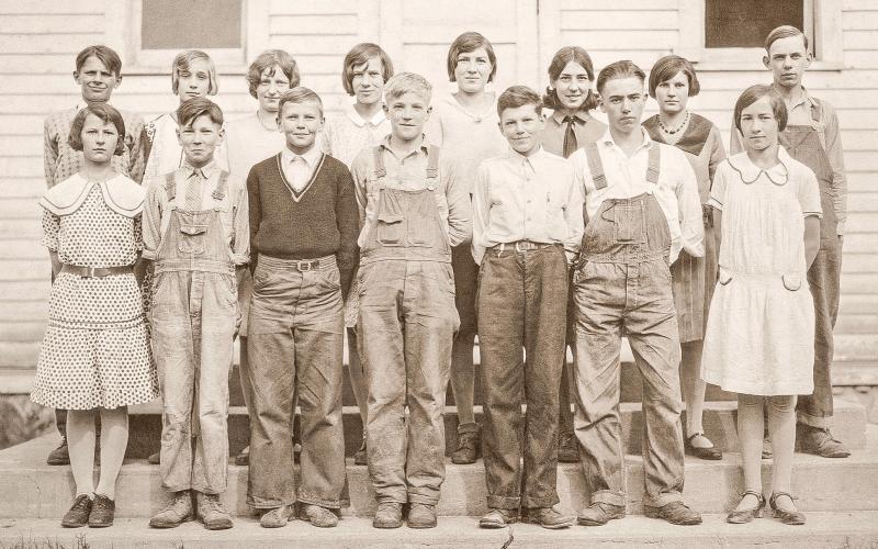 Pictured in back row, left to right: Gordon Seipke, Marian Doede, Lillie Fischer, Emma Sherman, Olive Flach, Alferdo Pero, Irene Cuddie, and Otto Sherman; back row, left to right: Helen Peck, Walter Gertz, Gus Dombroske, Clarence Doede, Henry Winkler, Carl Fischer, and Edna Zeitz. PHOTO PROVIDED BY ELFIEDA GATZ