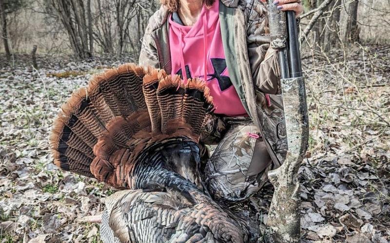 Mari-Ronelle Nash, of Gladwin, shot this turkey with a 9 5/8 beard on April 20. She was hunting with son, Raymond Hartwell.