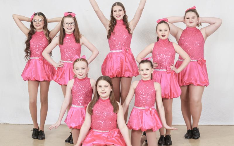 Jr. Tap earned the highest possible adjudication of a platinum, plus an overall and a special judges’ award highlighting how clean their dance was performed. Dancers pictured left to right are: Ava Adame, Jasmine Muma, Jaelyn Greenman, Paige Kruske, Ragen Burgess, Rylee Garvie, Maggie Lang, and Morgan Fitzpatrick.