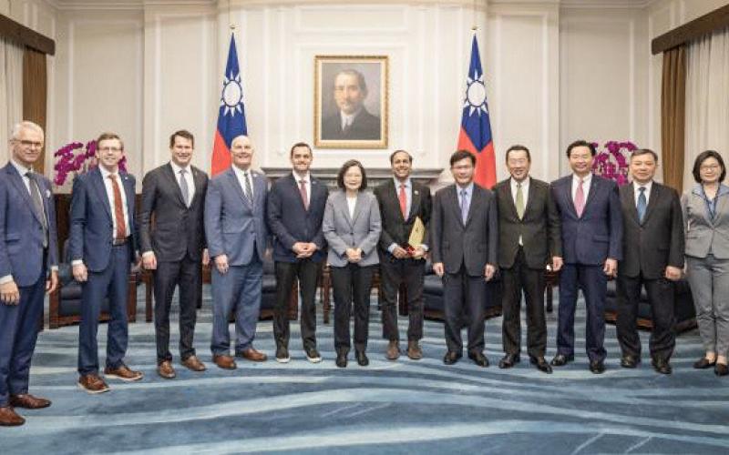 Congressman Moolenaar and members of the House Select Committee on the Chinese Communist Party meet with Taiwanese President Tsai Ing-wen (center) and Taiwanese leaders.