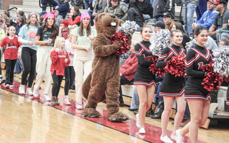 Everybody was doin’ a brand new dance when Beaverton’s pom pon squad led the mascot and fans in the Locomotion prior to Friday’s game with Meridian.