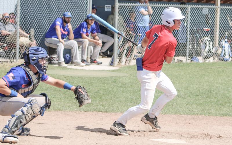 MJ McDonald rips a single for the Lightning during Saturday’s victory over the EUP Wood Ducks.
