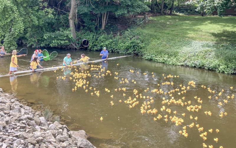 Rubber ducks fill the river and flock to the finish line at the end of the 35th Annual Great Cedar River Duck Race, which was held Saturday to benefit Hospice of Gladwin Area.