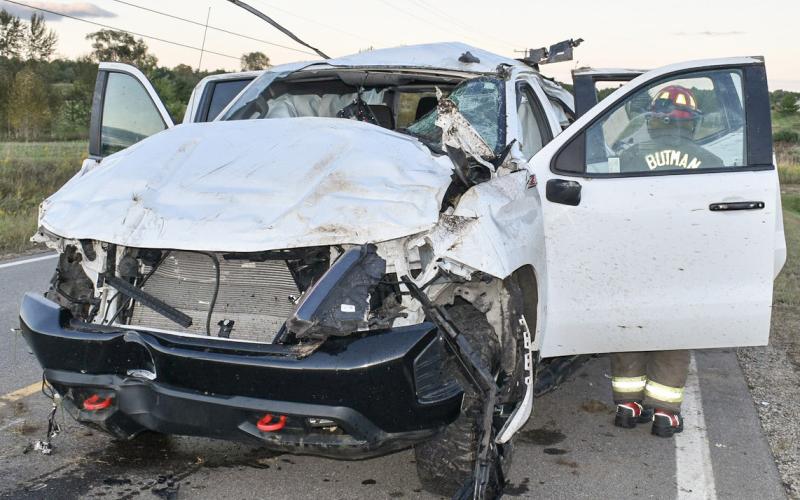 This 2021 Chevy Silverado was involved in a single vehicle, personal injury rollover crash Sunday in Butman Township.