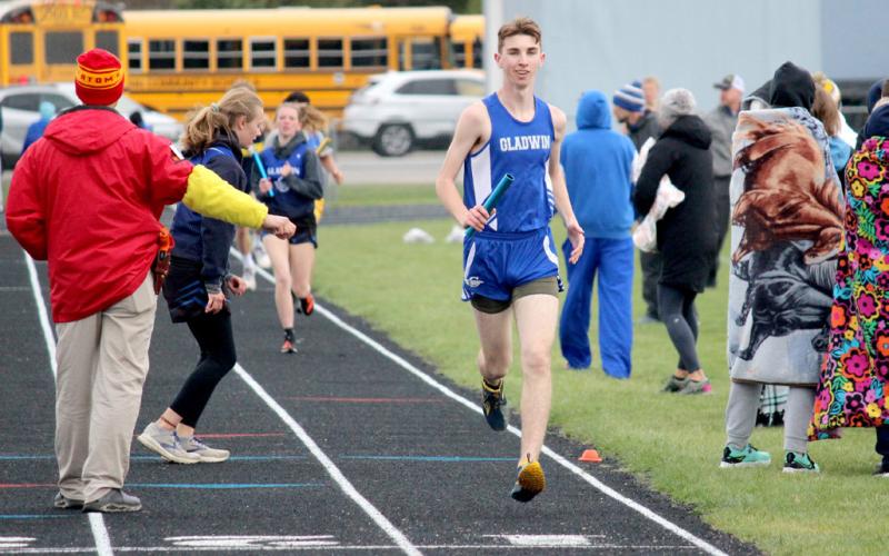Sophomore Elijah Christensen sets the pace in last Wednesday’s 4x800 Relay race.