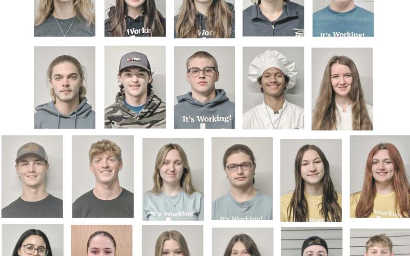 Pictured in row one: Storm Gallagher, Jordyn Schultz, Brielle McKinnon, Annmarie Green, and Riley Banfield; row two: Jesse Higgins, Hunter Thompson, Collin Foster, Kona Crump, and Akiera Corrigan; row three: Evan Lease, Michael Castle, Lana Dickerson, Austin Marshall, Gabrielle Fick, and Willow Govitz; row four: Sophie Alers Rivera, Elizabeth Whitfield, Brooklyn Zemko, Teona Naceva, Adam Cameron, and Blaine Allsop.