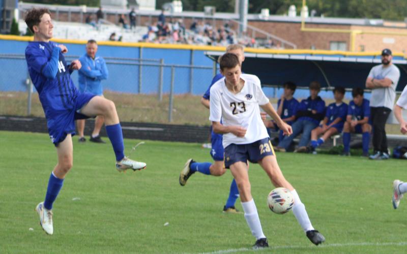 Gladwin’s Brian Tyrrell gets airborne to try and make a play during last week’s loss to Jack Pine Conference title contender Standish-Sterling.