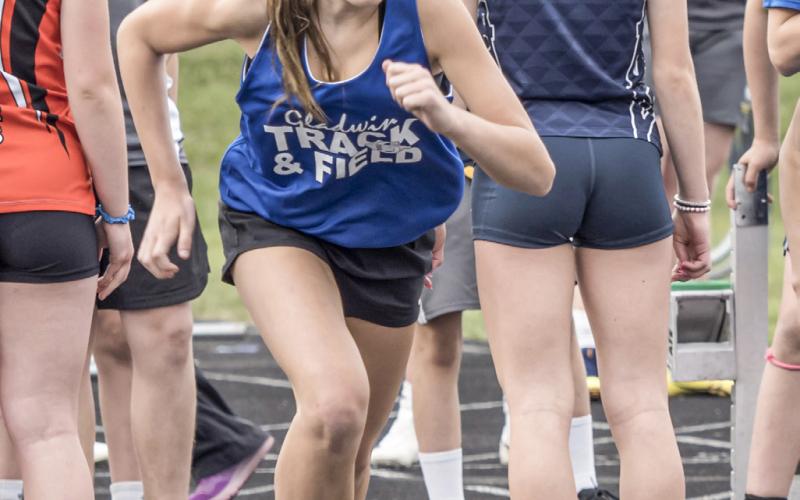 Gladwin’s Lily Hillier gets out of the blocks during Friday’s junior high track meet at Alma.