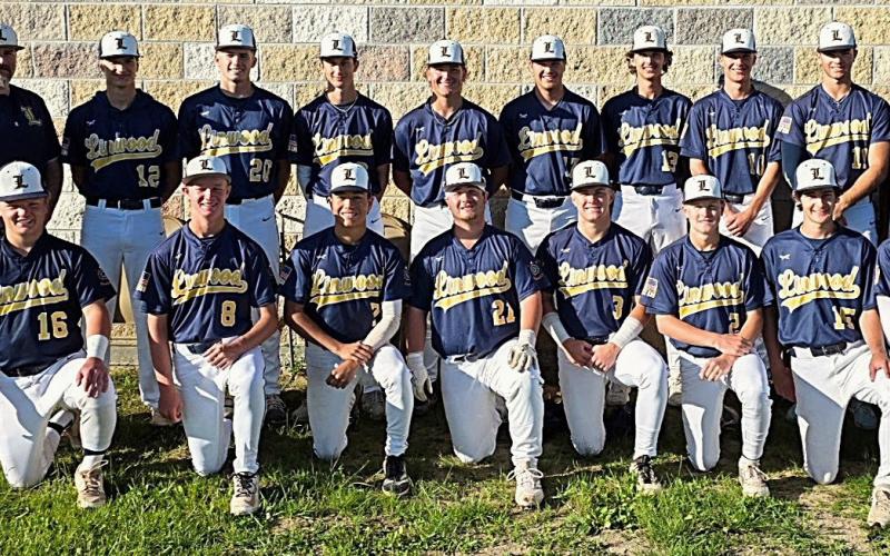 Pictured is the 2026 Linwood Post 239 American Legion Baseball Team. In the back row: coaches Hunter Merillat and Josh Higgins; Brady Vrable, Brady Bowen, Dakota Inda, Kaden Gerzseny, Aydin VanEver, Robby Mularz, Carter McLaren, Nathan Foret, coaches Scott and Terry Brokoff. Front row: Ethan Helinski, Dominik Mulder, Jose Costilla, Liam Rump, Dane Alexander, Braxton Heuker, Brody Riedlinger, and Charlie Maze. Missing players are Brennen Pease and Walker Sian.
