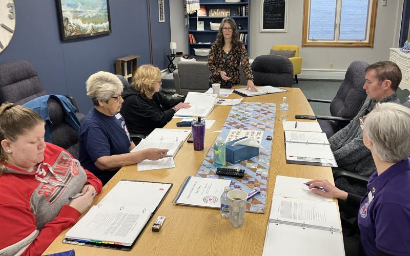 Kelly Como addresses a group of volunteers at a training session, which was held Friday by Hospice of Gladwin at Gladwin Free Methodist Church.