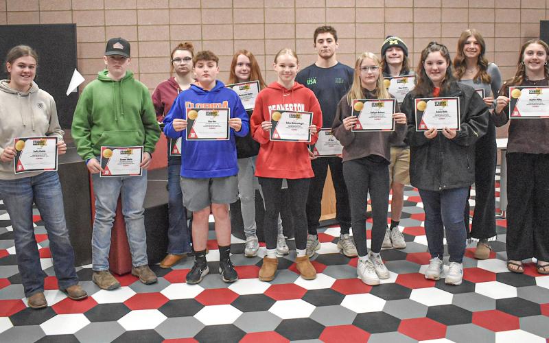 Pictured left to right are: Emily Colvin, Conner Wolfe, Kami Jacques, Elan Aho, Mackenzie Knake, Talise Wohlschlegel, Eli Roe, Aaliyah Holmes, Riley Cross, Anicia Klein, Sayde Woodruff and Sophie Milks. Not pictured: Ava Nickel, Stormy Ward, Shaun McWilliams and Anna Mannigel.