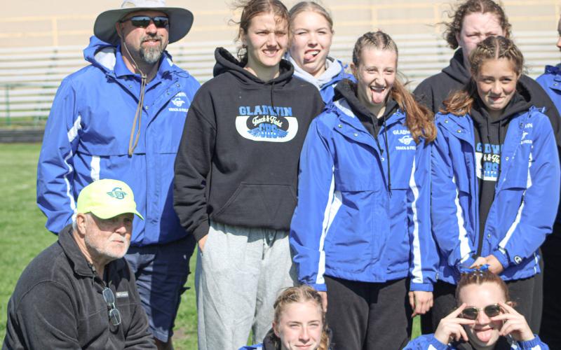After taking several team pictures in the wake of winning the Jack Pine Conference championship, one of the moms said she wanted the Gladwin girls’ track team to take a “goofy” one and this was the result. Coach Kernie Gilliam (lower left) does not do “goofy.”