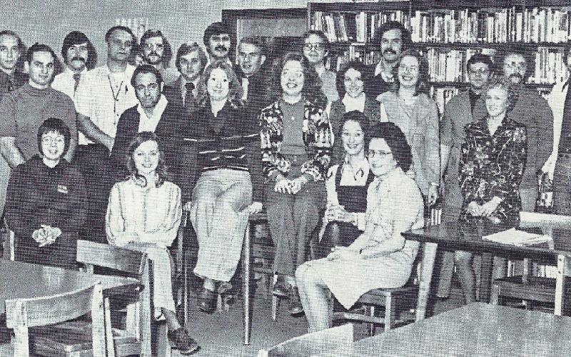 Seated, left to right: Miss Sherrod, Miss Mueller, Mr. Matteson, Miss Marshall, Miss Case, Miss Gaede, Mrs. Macklem. Standing: Mr. Sanderlin, Mr. Wilsie, Mr. Southworth, Mr. VanWeiren, Mr. Wilson, Mr. Manninen, Mr. Chaffin, Mr. Merkle, Mr. Lutz, Mrs. McGinnis, Mr. Locey, Miss Stackowitz, Mr. Porter, Mrs. Wilke, Mr. King, Mr. Kesling. Not available for photo – Mr. Randle and Mrs. Spalding.