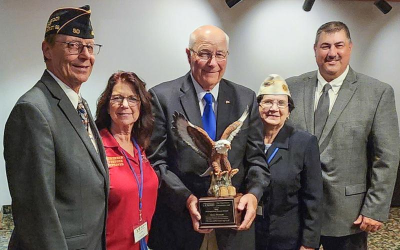 Pictured, right to left, are: John M. Mella, Past State Commander, The American Legion, Department of Michigan; Diana Mella, President, Gladwin County American Legion Auxiliary, Unit 171; Terry Brokoff; Marilyn Britten, Commander, The American Legion, Department of Michigan, 2022-2023; and Scott Brokoff.