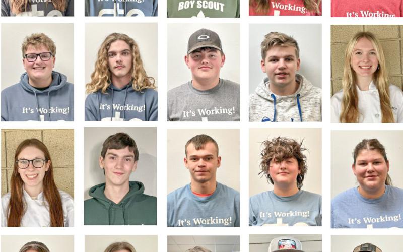 Pictured left to right, row one: Kiley Methner, Clayton Peacock, Brandon Sischo, Nicole Hill-Johnson and Evan Lease; row two: Cameron Clark, Jesse Higgins, Brayden Phillips, Alekz Shook and Sydney Haring; row three: Kaylee Walker, Brady Neal, Schuyler Badour, Em Wilber and Kimber Howard; and row four: Max Rousseau, Cassidy Steinert, Lillian Collins, Carter Fairchild and Tucker Trinca.