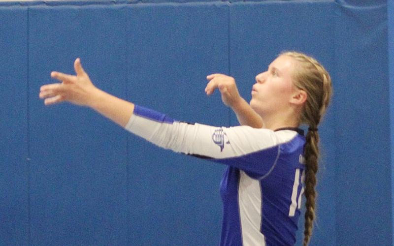 Graycin Guoan gets ready to serve one up for the Gladwin volleyball team.