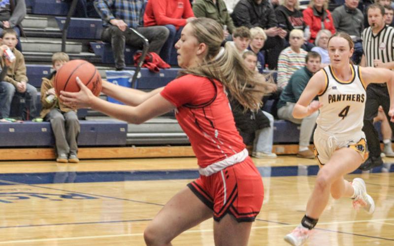 Harper Pollard collects a pass and gets ready to go up for a shot during Beaverton’s victory at Standish Friday.