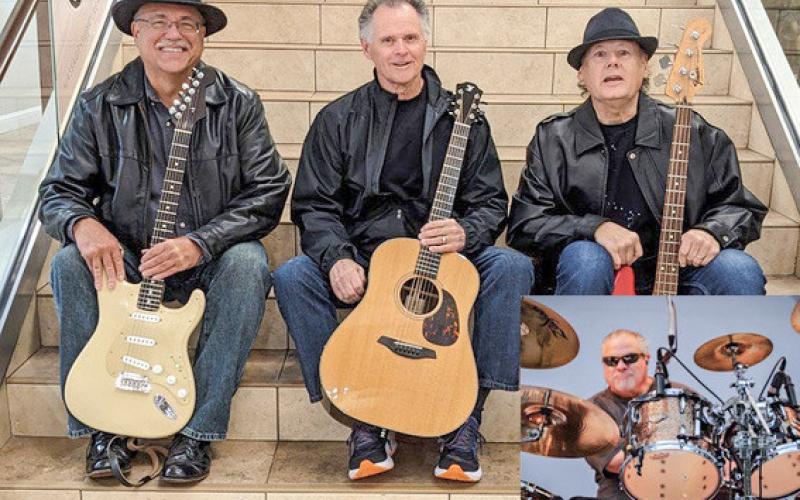 Pictured left to right are: Tom Tucholski, lead guitar; Lynn Morgan, vocalist and rhythm guitar; Dan Mercer, bass guitar; inset photo, Stacy Hill on drums.