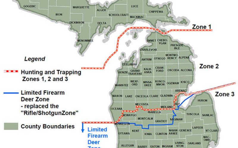 In Zone 3, including Bay, Isabella, Mecosta, Midland, Muskegon, Newaygo and Oceana counties, you can use all legal firearms. If you are hunting in the limited firearm deer zone, you must follow equipment requirements for that zone.