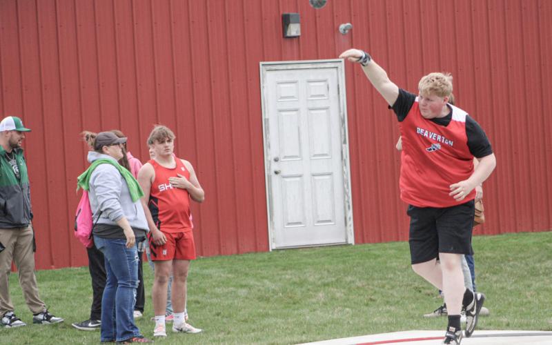 Beaverton thrower Jake Wolfe puts the shot to a second-place finish at last week’s track meet.