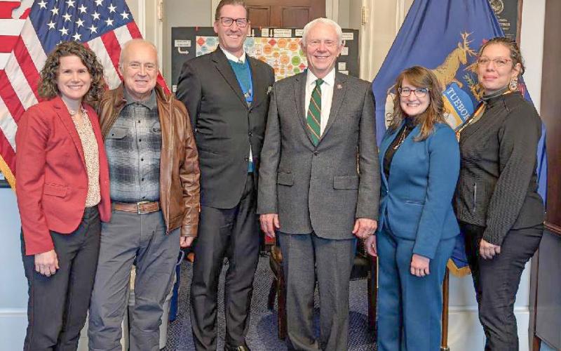 Pictured from left to right: Julie Tatko, president and CEO, Baldwin Family Health Care; Donald Simila, CEO, Upper Great Lakes Family Health Center; Jeff Larsen, chief growth and development officer, Great Lakes Bay Health Centers; Representative Jack Bergman, Christine Riley, culture and communications coordinator, MidMichigan Community Health Services, and Nichole Causley, HHS grants coordinator, Bay Mills Indian Community Bay Mills Health Center.