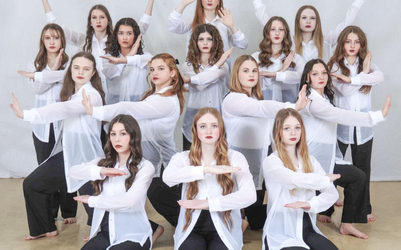 Sr. Modern “The Symphony” received a diamond award as well as third overall and the Top Choreography award for teacher and choreographer Adrienne Schlitzkus. Dancers, left to right, in front: Kate Schmidt, Jillian Wyniemko, and Arabella MacInnes. In middle: Mady Crawford, Kynlee Carr, Emily Sisco, Kaitlyn Klein. In back rows: Gabby Mathews, Ragen Burgess, Ellie Celestino, Brynley Brubaker, Shannon Graham, Rina Graveline, Ava Mattice, and Ayla Donahue.