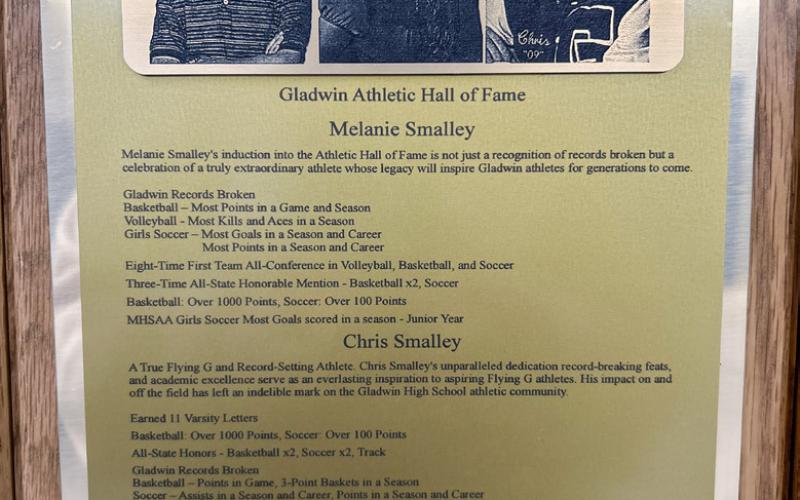 Here is a shot of the plaque honoring recent Gladwin Hall of Fame inductees Chris, Kevin and Melanie Smalley.