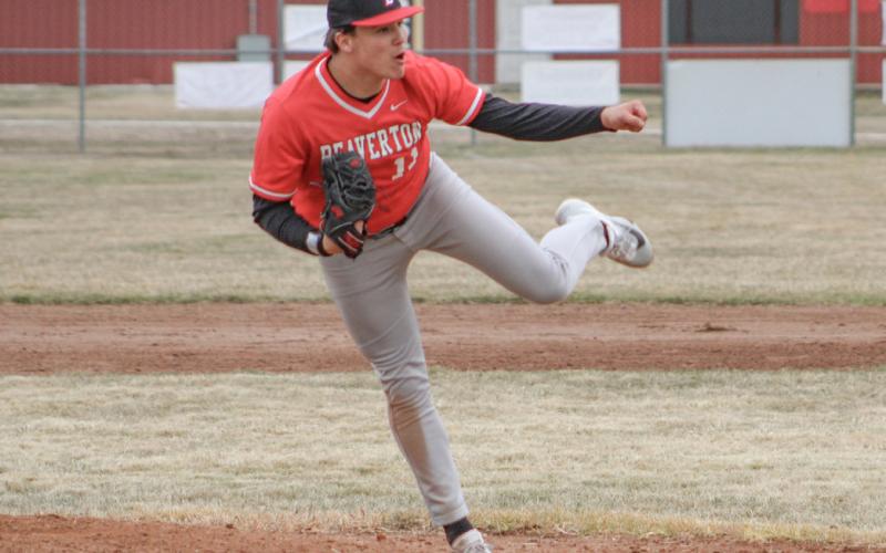 Beaverton’s Landon Love racks up one of his 12 strikeouts in a shutout victory over visiting Oscoda Friday afternoon.