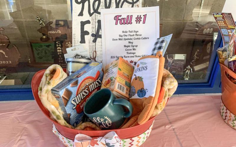Baskets assembled by the Gladwin Varsity Volleyball team for the Dig Pink event.