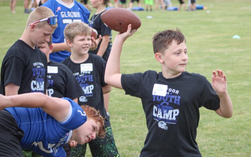Passing drills were part of the curriculum at Gladwin’s Tim Foor Youth Football Character FUNdamentals Camp last week.