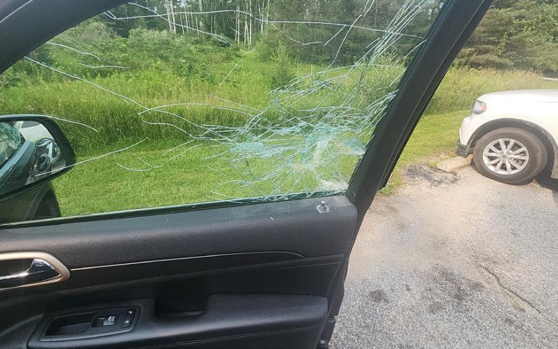 Picture of the broken car window at North Park.
