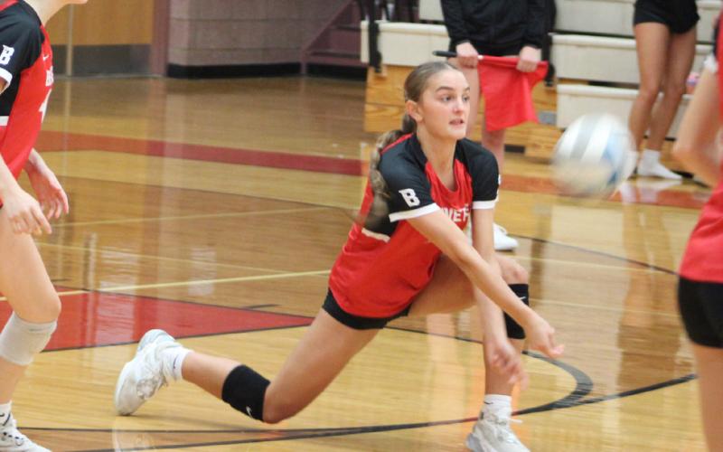 Beaverton’s Myah Hubble keeps a serve from hitting the floor during a recent victory.