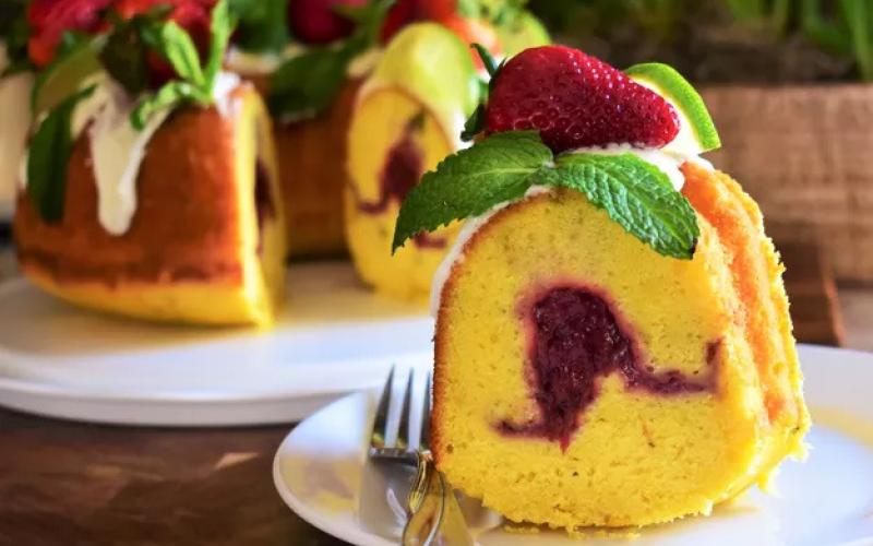 Lime-Mint Pound Cake with Strawberry Filling