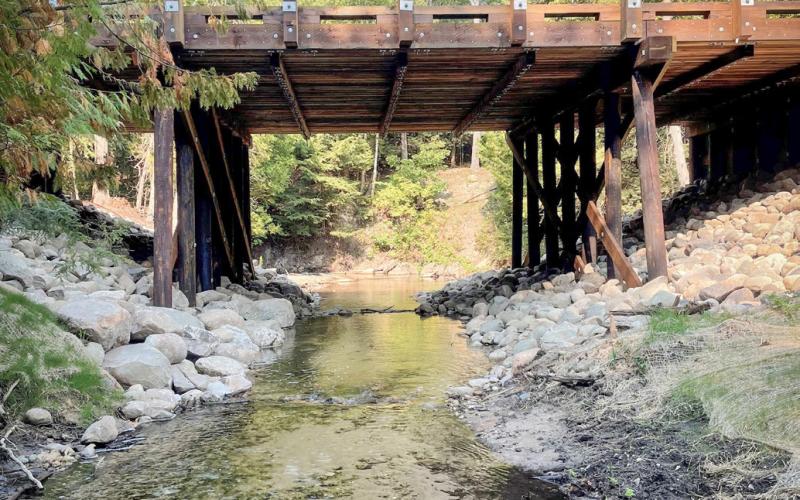 Wycamp Creek Road-Stream Crossing was replaced with a new timber bridge in September 2024, reconnecting 1.35 miles of stream for white and longnose suckers, culturally significant fish species for Little Traverse Bay Band of Odawa Indians. (Photo courtesy Little Traverse Bay Band of Odawa Indians)