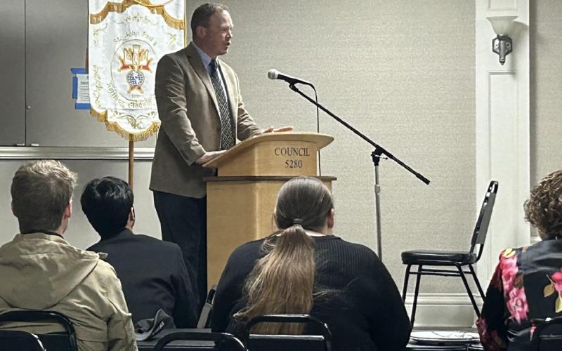 Chief Judge Joshua Farrell was one of the speakers at the final Legislative Breakfast of the year.