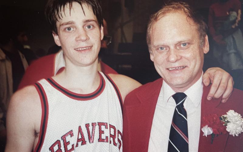 Jeff Johnston (left) and his dad Roy pose for a photo on their way to the Final Four at the end of the 1984 season.
