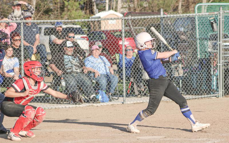Gladwin’s Angelica Corlew rips another hit during last Tuesday’s doubleheader sweep of visiting rival Beaverton.