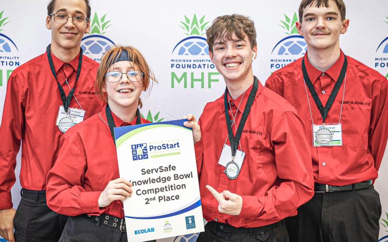 Clare-Gladwin CTE’s ServSafe Knowledge Bowl team placed second at the statewide ProStart competition. Pictured left to right: Noah Walker, Patience Fouchey, Brendan Lighthall, and RJ Saylor.